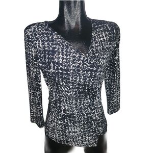 Laura Black and White Faux Wrap Top Size S